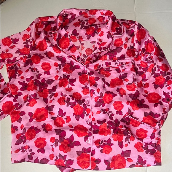 LOFT Pink and Red Floral Satin Pajama Set XL - Picture 6 of 11